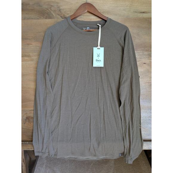 Ibex Shirt Mens 2XL Olive Merino Wool Blend Woolies Pro Tech Crew Neck Tee NWT - Picture 1 of 4